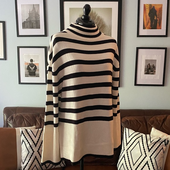 NWOT-Zesica Turtleneck Long Sleeve Strip Ribbed Knit Oversized Sweater - Picture 2 of 15